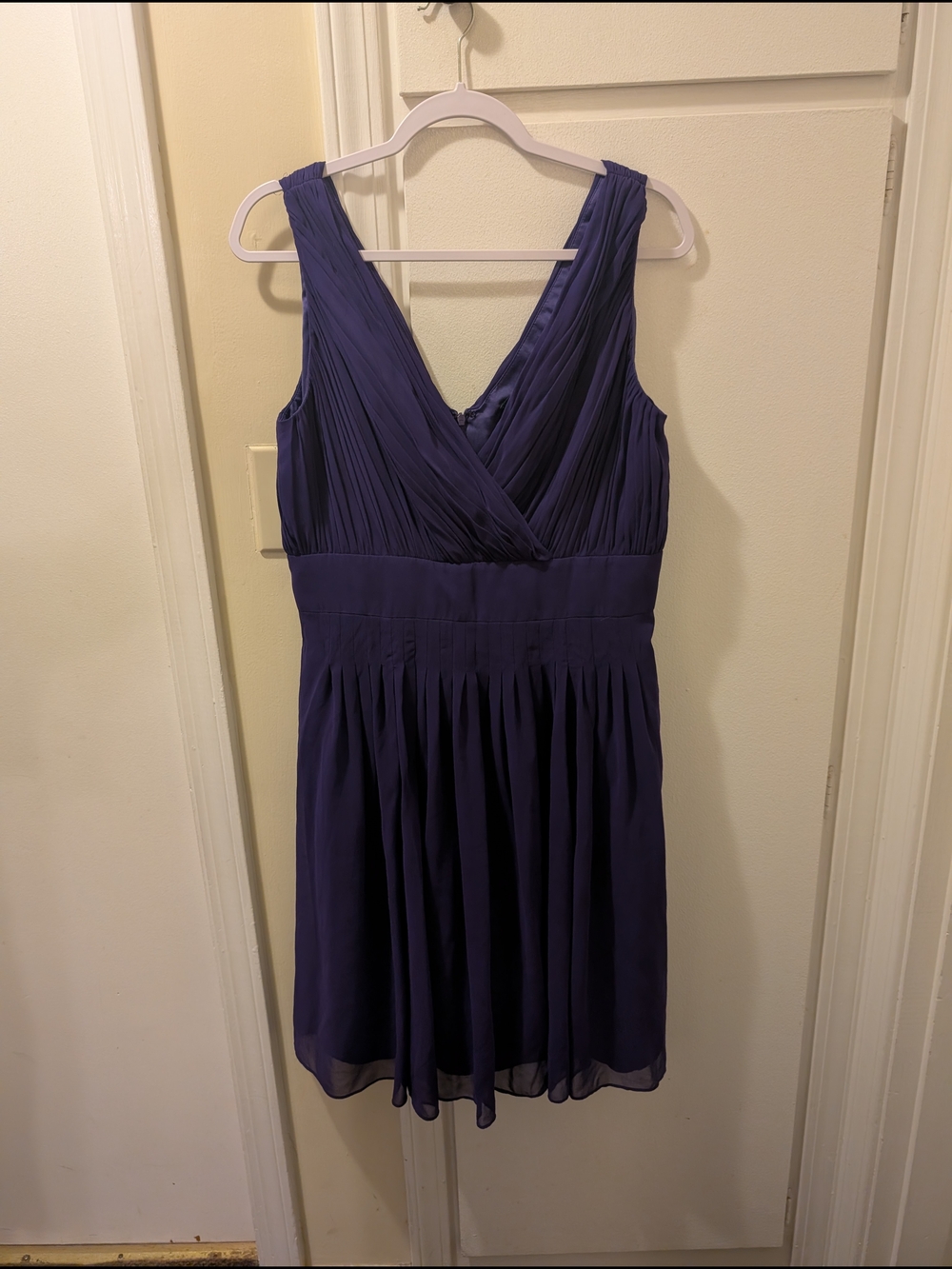 Ralph Lauren Deep Purple Pleated V-Neck Midi Dress